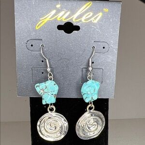 Jules Turquoise Stone and Silver Spiral Drop Earrings